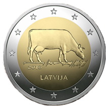 La vaca marrón letona en 2 euros