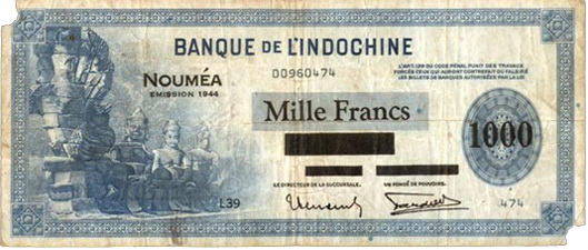 Indochina 100 Piastras de 1945 vs. Nueva Caledonia 1.000 Francos de 1944
